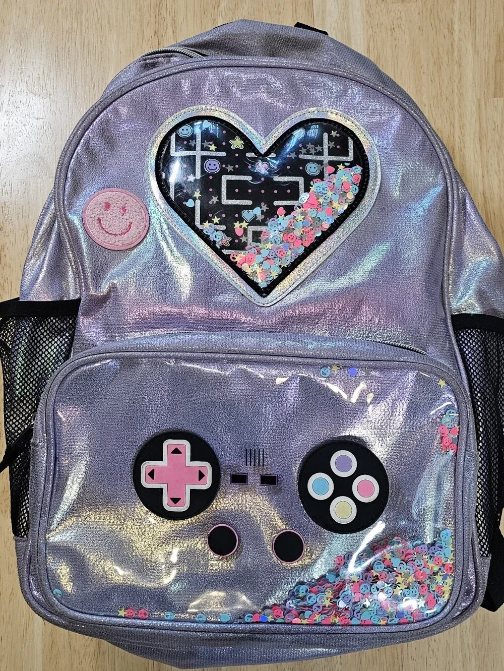 Gamer Iridescent Backpack with Heart Charm